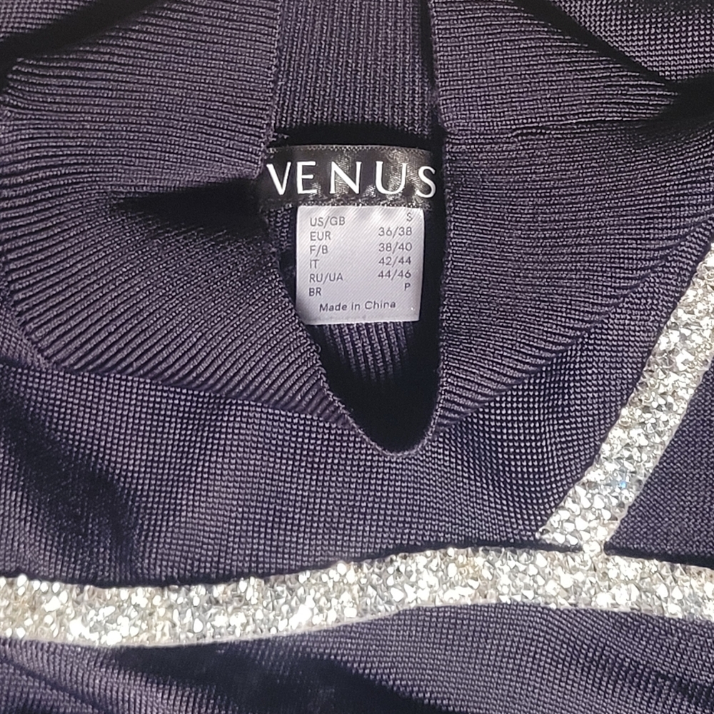 VENUS Sheen Black Top with Glittering Silver Details